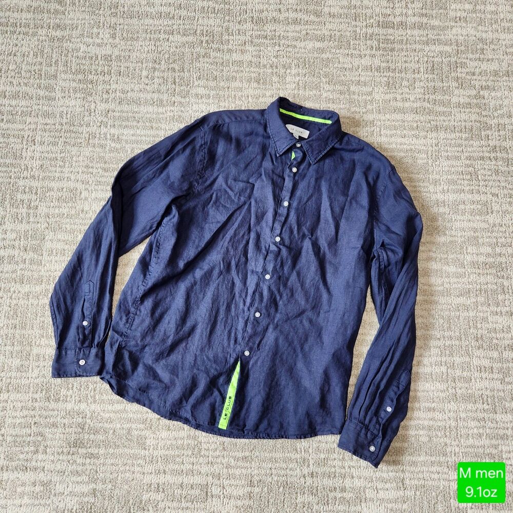 Le Club men's Original Peter linen long sleeve button down shirt blue size M